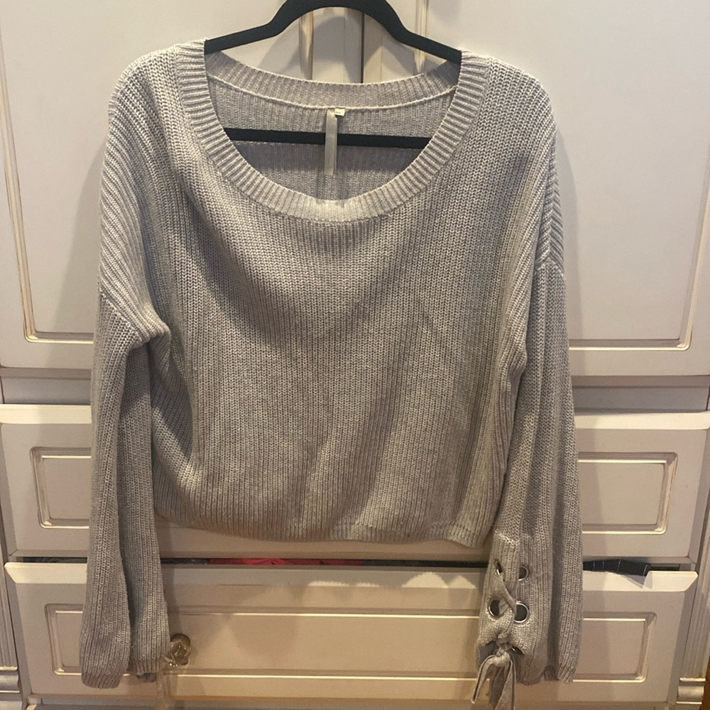 Grey Sweater with Lace Up sleeves